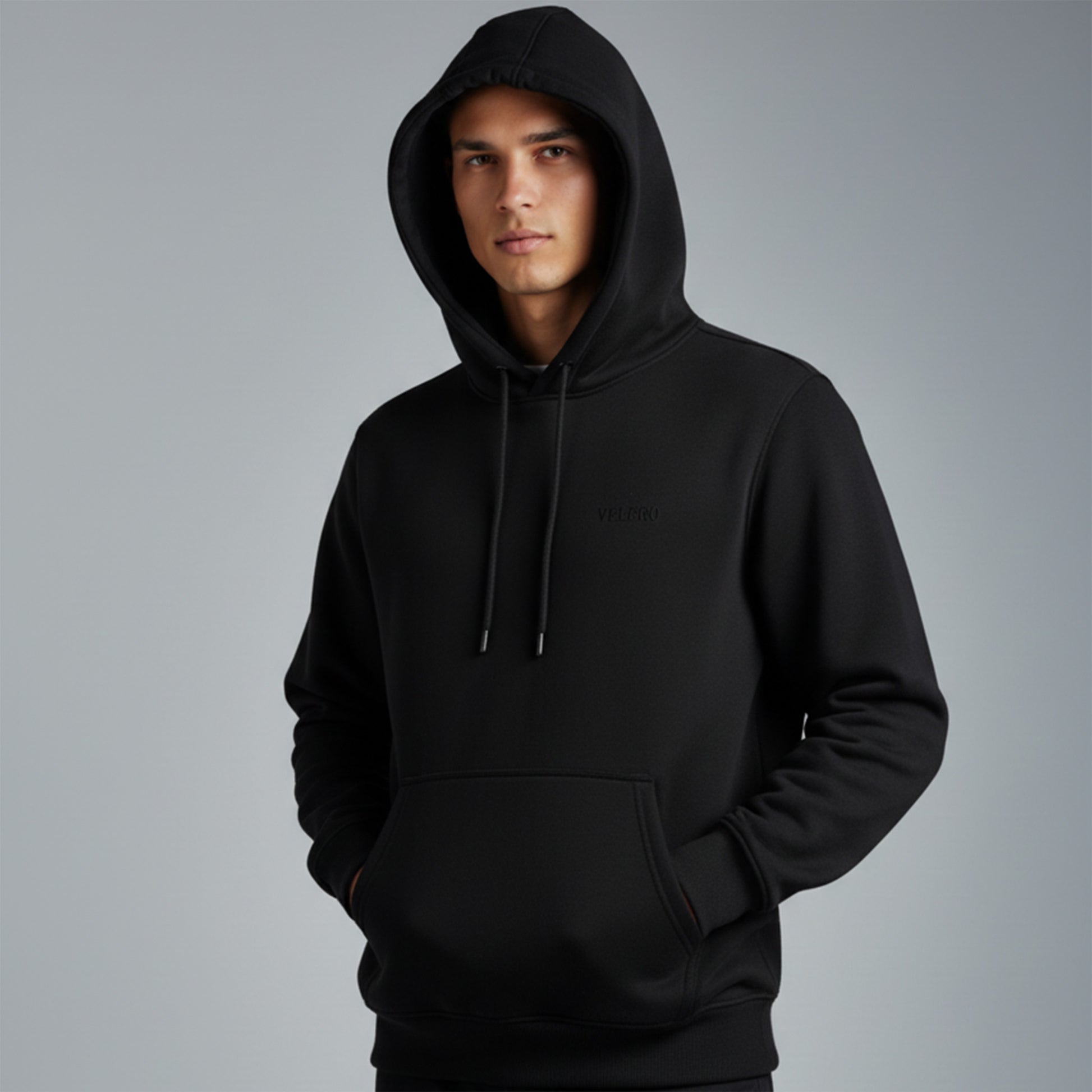 Veloro men's regular fit hoodie black front view