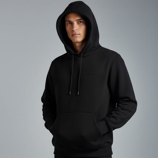 Veloro men's regular fit hoodie black front view