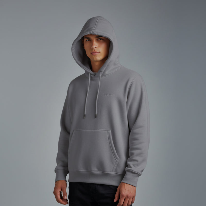Veloro men's regular fit hoodie grey front view
