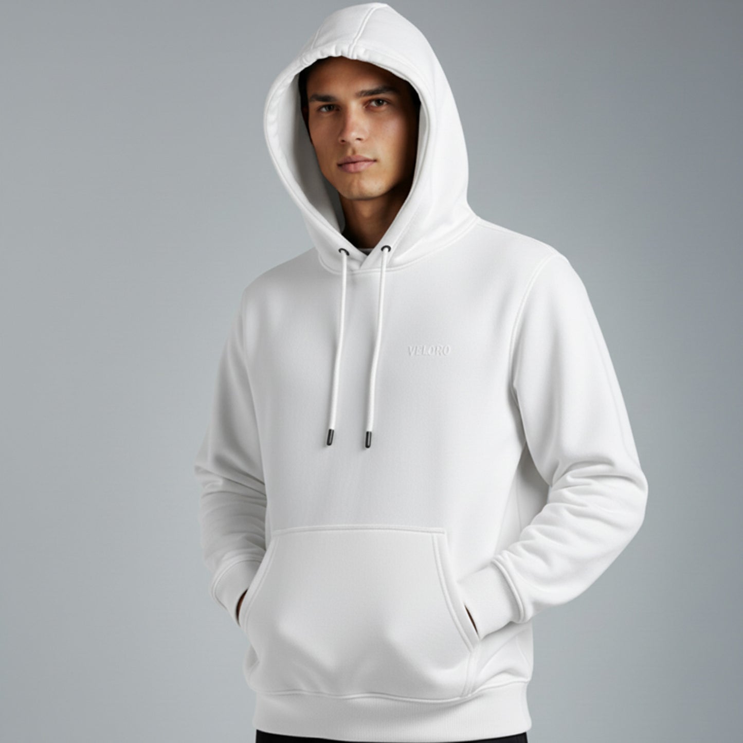 Veloro men's regular fit hoodie white front view