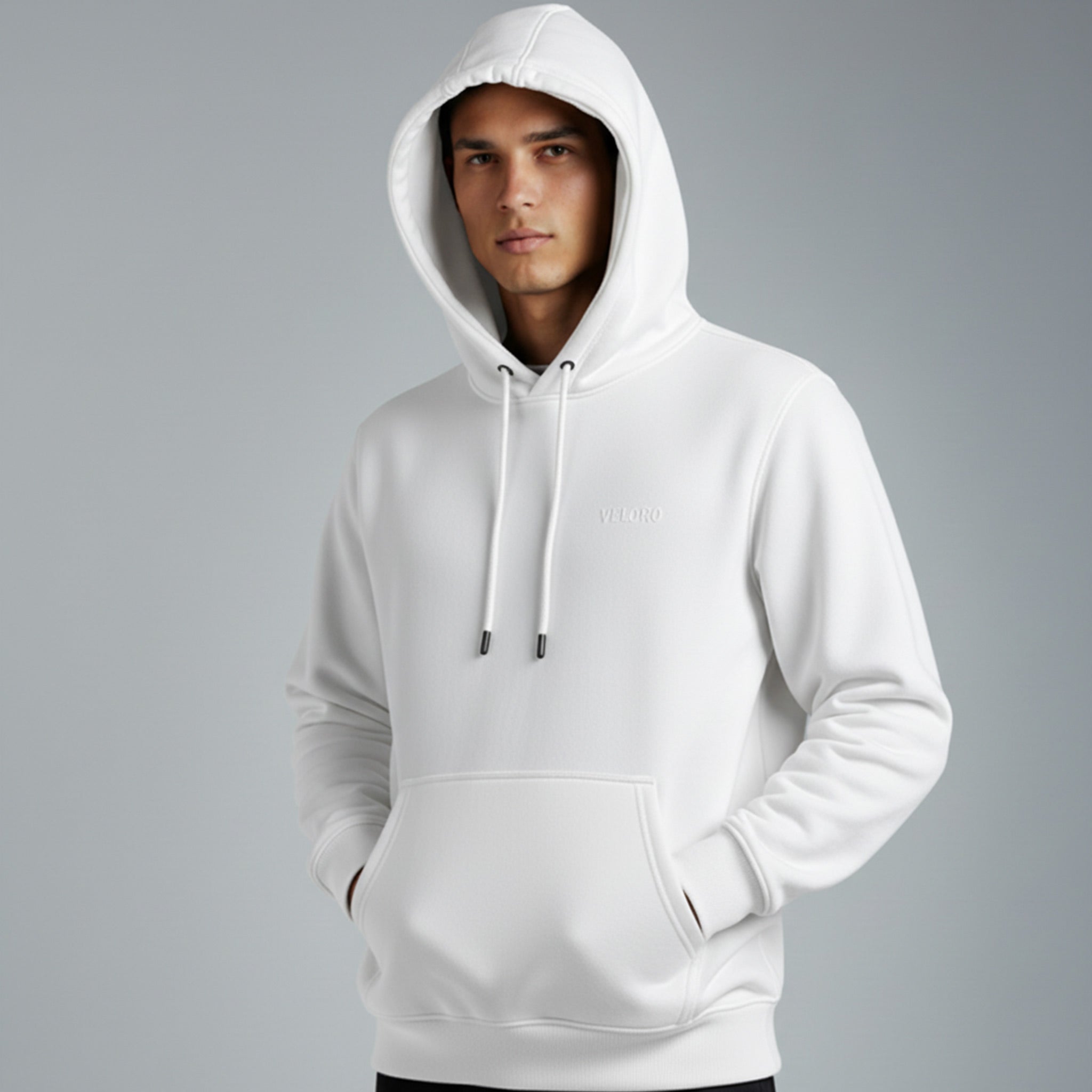 Veloro men's regular fit hoodie white front view